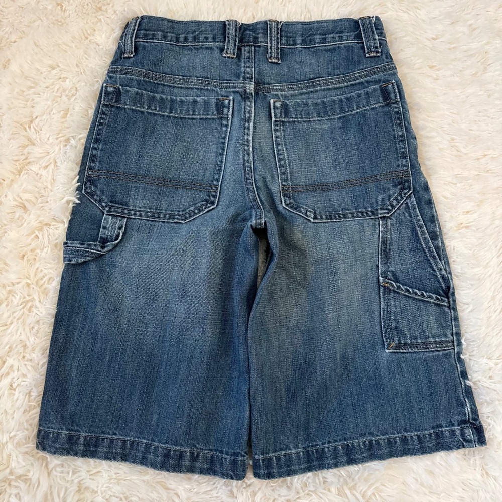 Old Navy Denim Carpenter Shorts Boys 16 Medium Wash Blue Utility Jeans 27 Waist